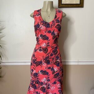 Banana Republic Factory Women's Coral Floral Ruffle-Hem A-Line Dress